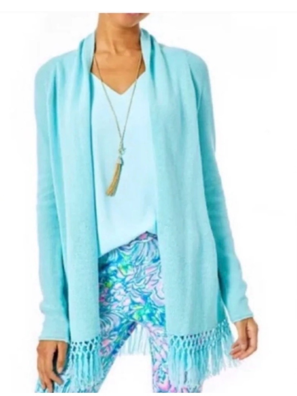 Lily Pulitzer Tatum Cardigan with Fringe in Teal, size XS
